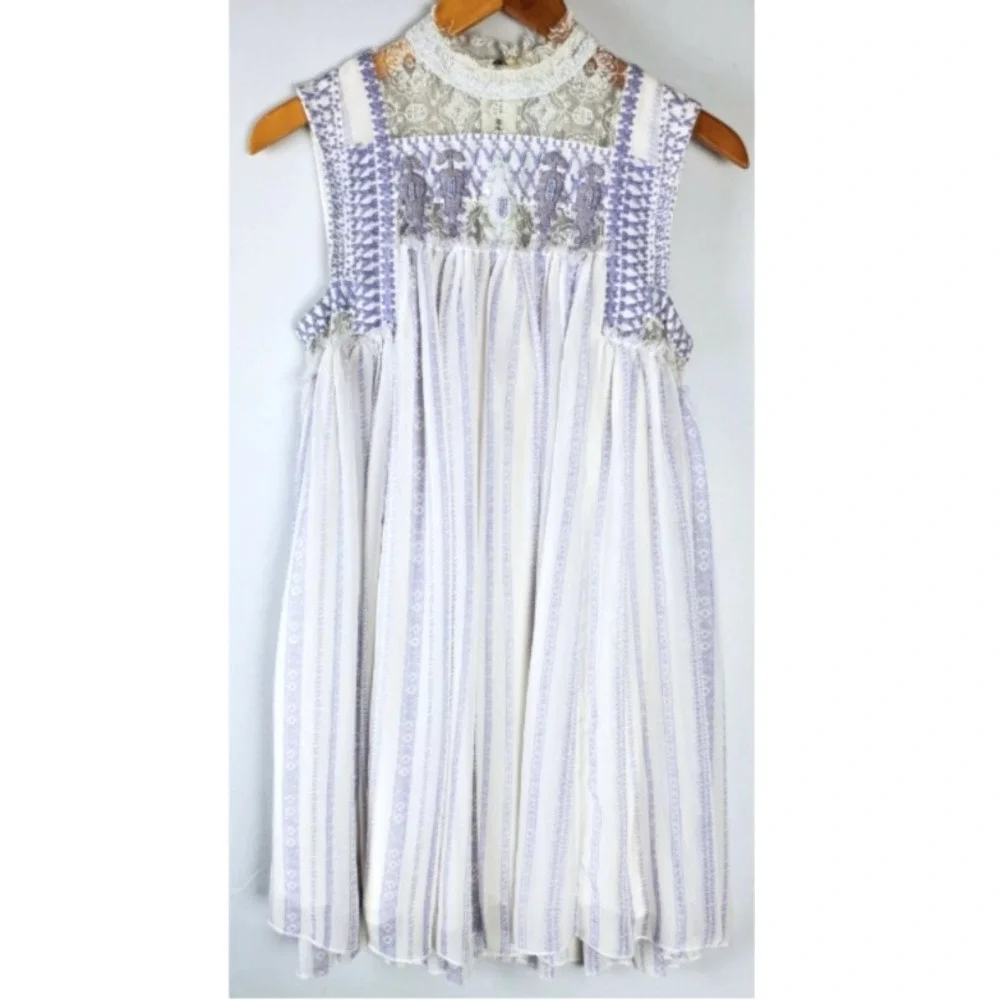 Free People Penny Georgette Babylon Dress Small Lavender Embroidered Lace Beaded